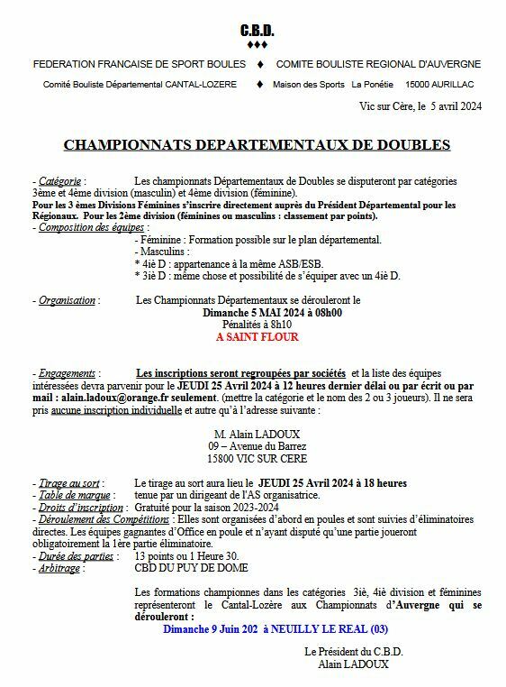 Championnats départementaux doubles 2024